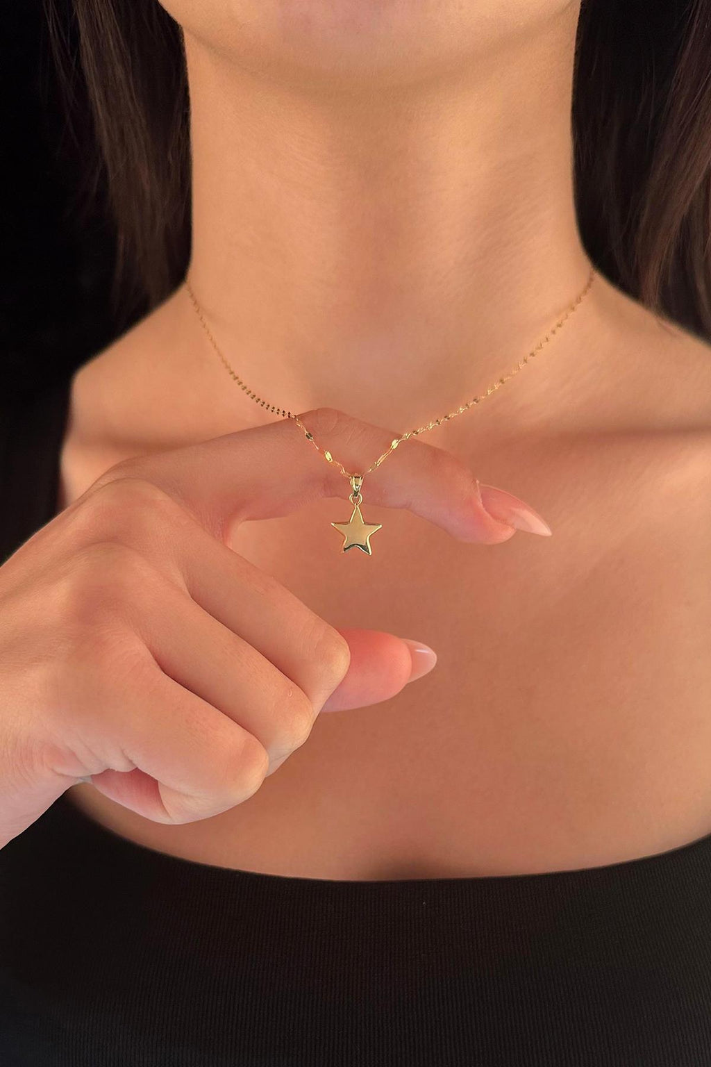 14ct Gold Mirror Chain Puffy Star Necklace