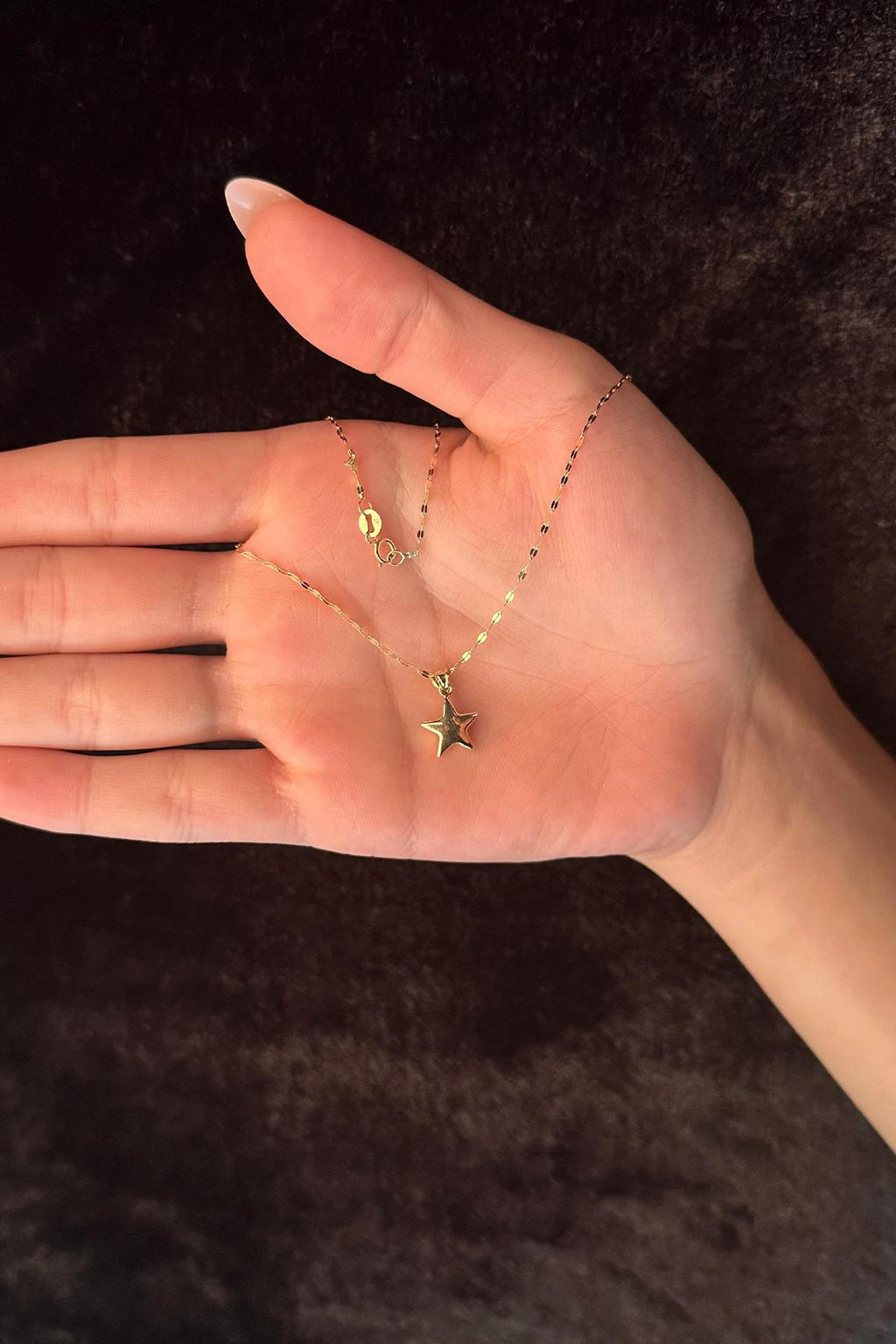 14ct Gold Mirror Chain Puffy Star Necklace