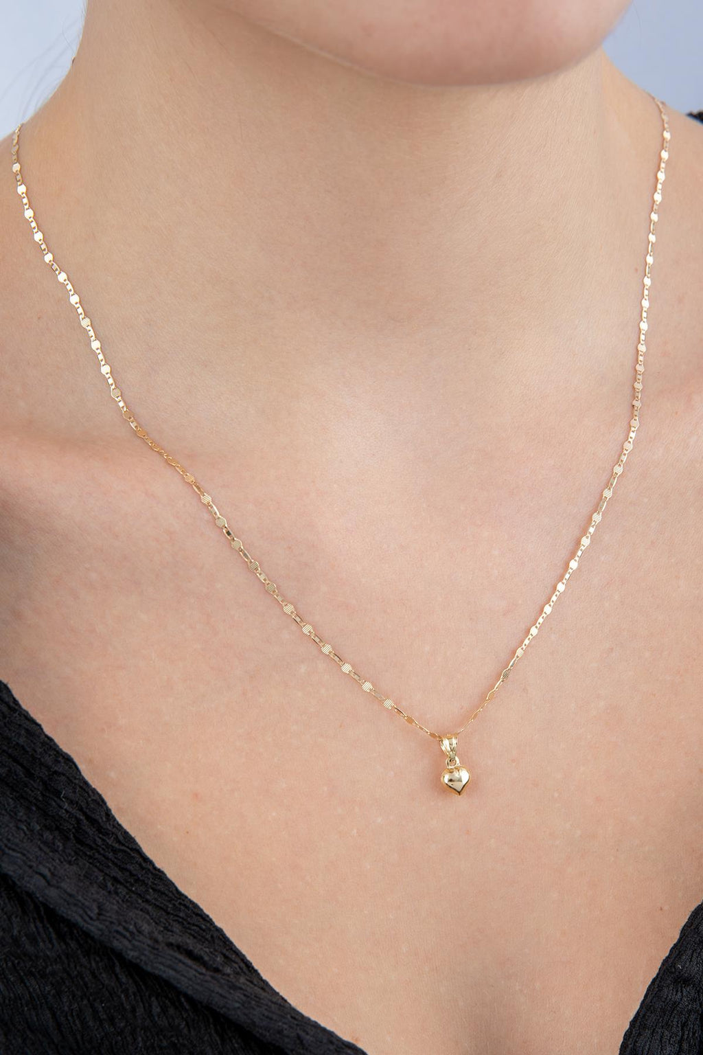 14ct Gold Mirror Link Mariner Chain Small Puff Heart Necklace