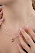 14ct Gold Mirror Link Mariner Chain Small Puff Heart Necklace