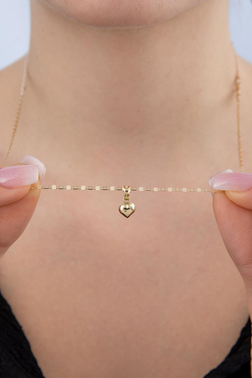 14ct Gold Mirror Link Mariner Chain Small Puff Heart Necklace