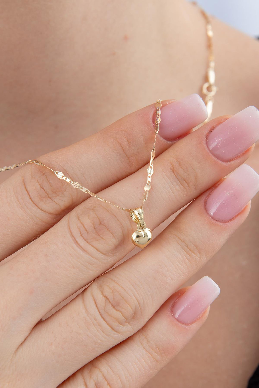 14ct Gold Mirror Link Mariner Chain Small Puff Heart Necklace