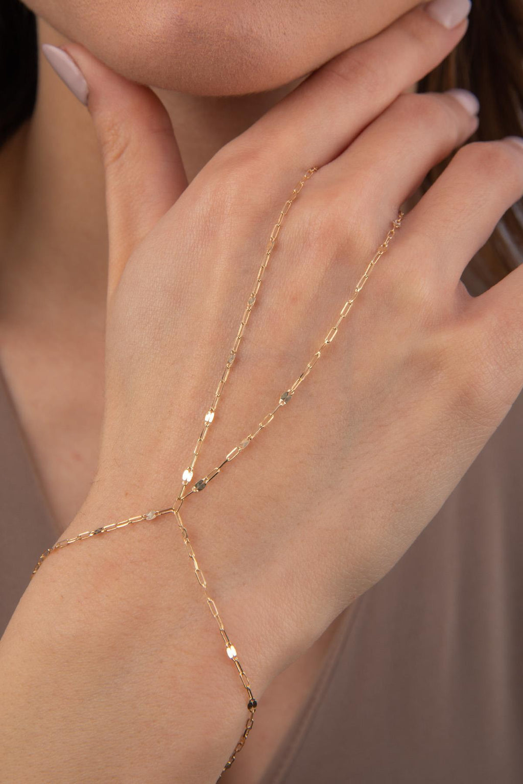 14ct Gold Mirror Link Paperclip Hand Chain