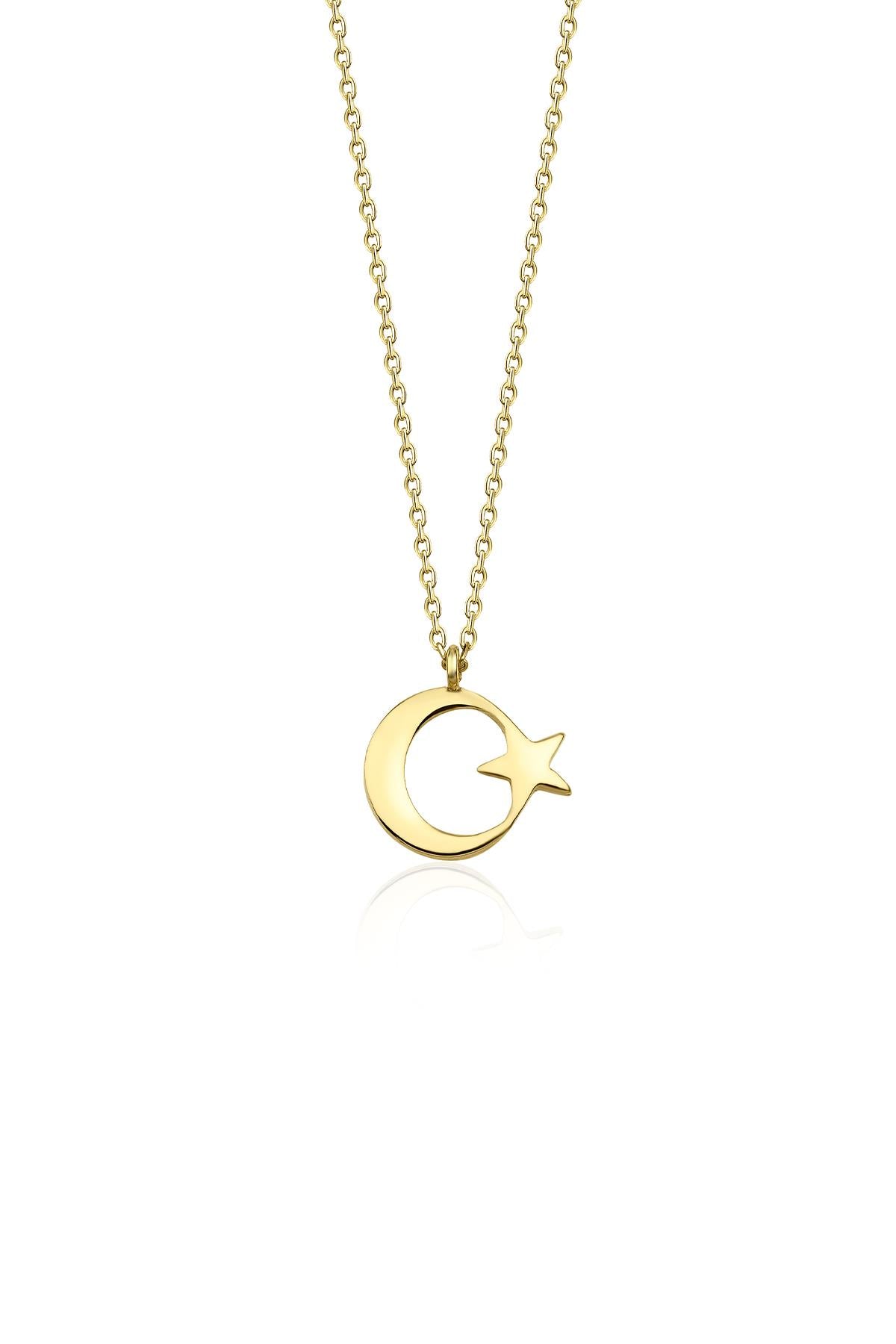 14K Gold Moon Star Necklace