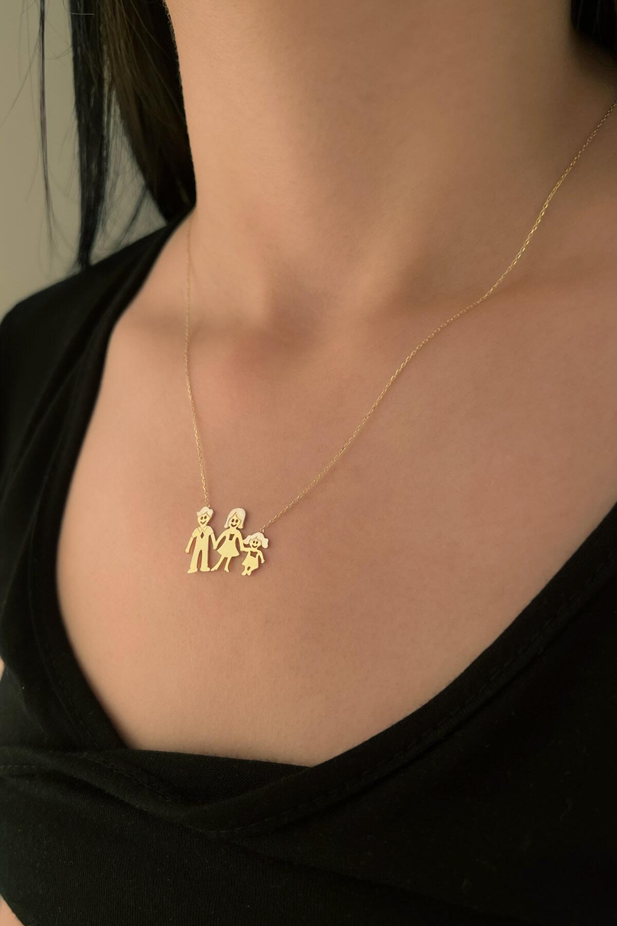 14K Gold Mother Father Daughter Necklace