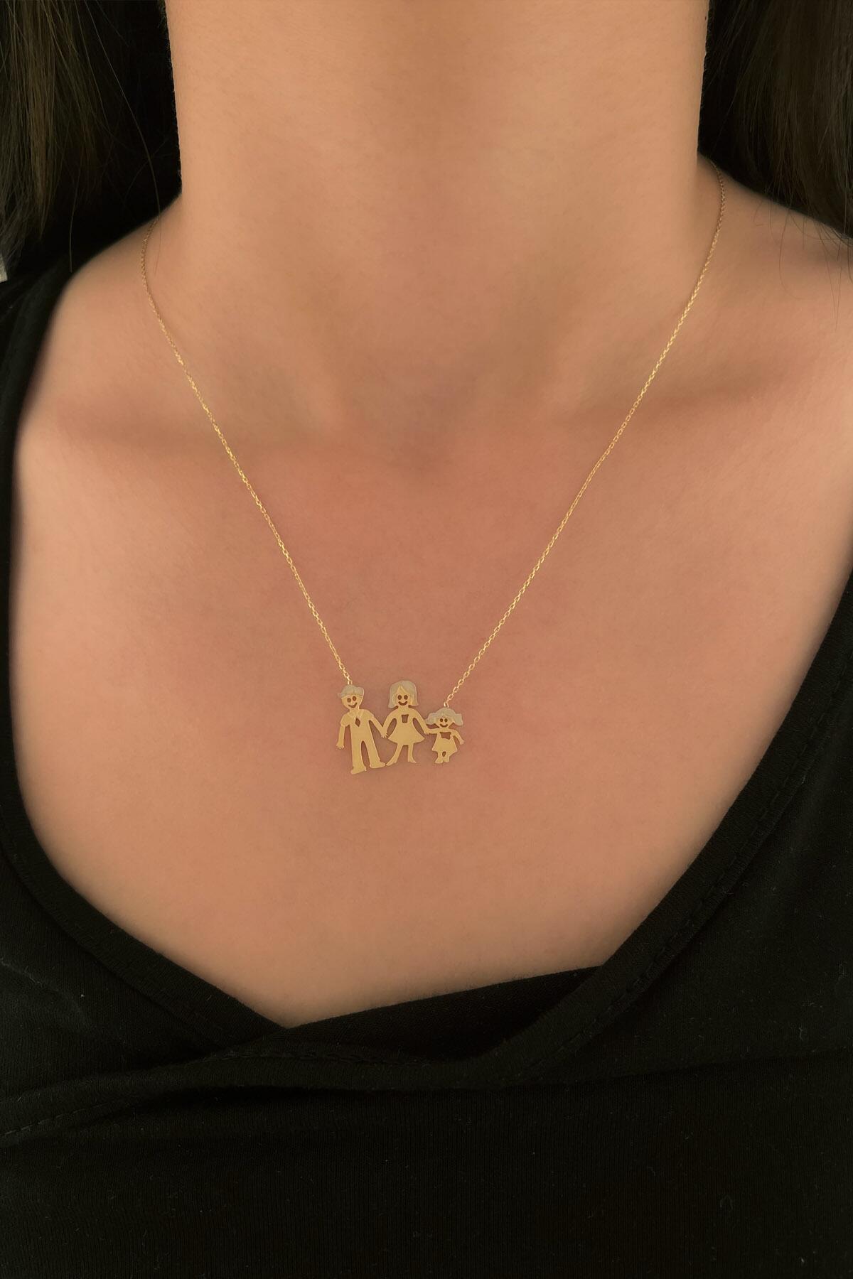 14K Gold Mother Father Daughter Necklace