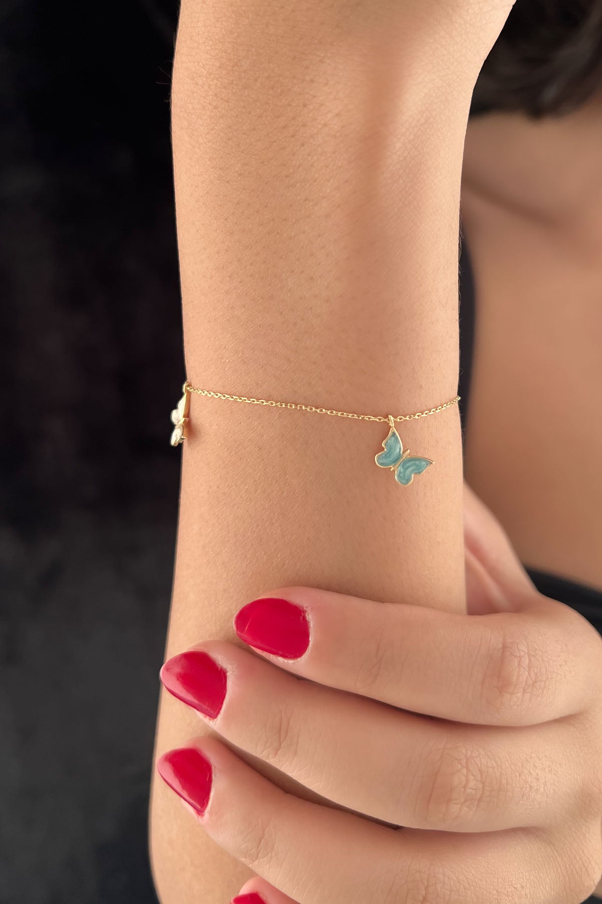 14ct Gold Multi Color Enamel Butterfly Charm Bracelet 2