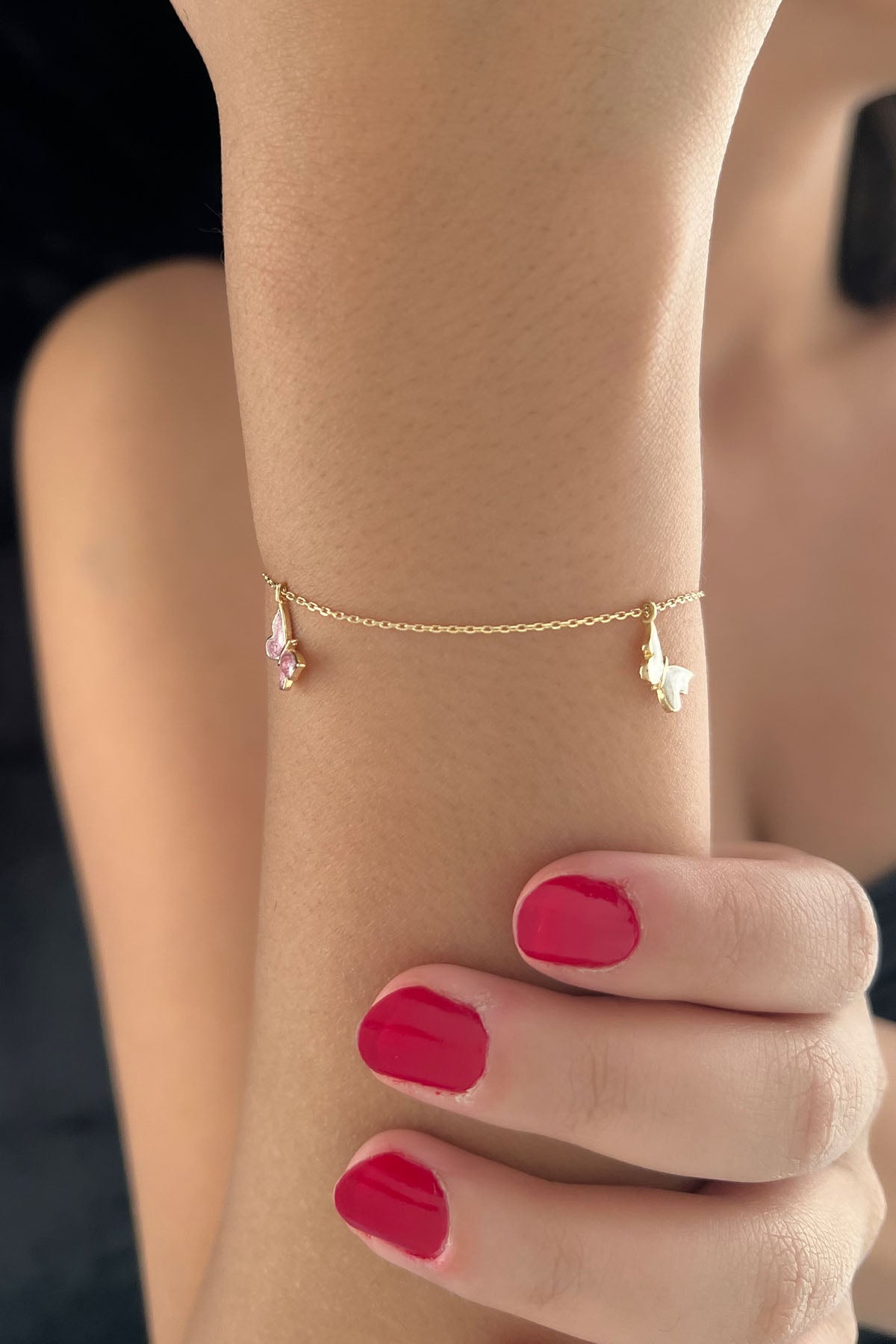 14ct Gold Multi Color Enamel Butterfly Charm Bracelet 2