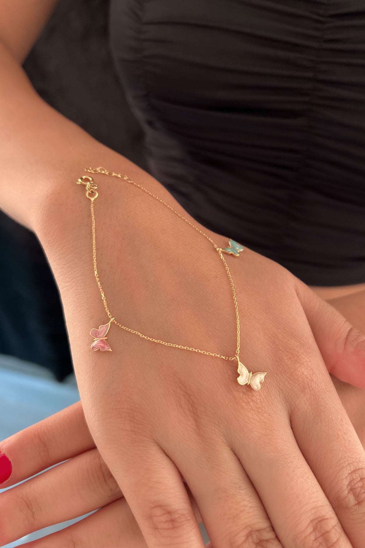 14ct Gold Multi Color Enamel Butterfly Charm Bracelet 2