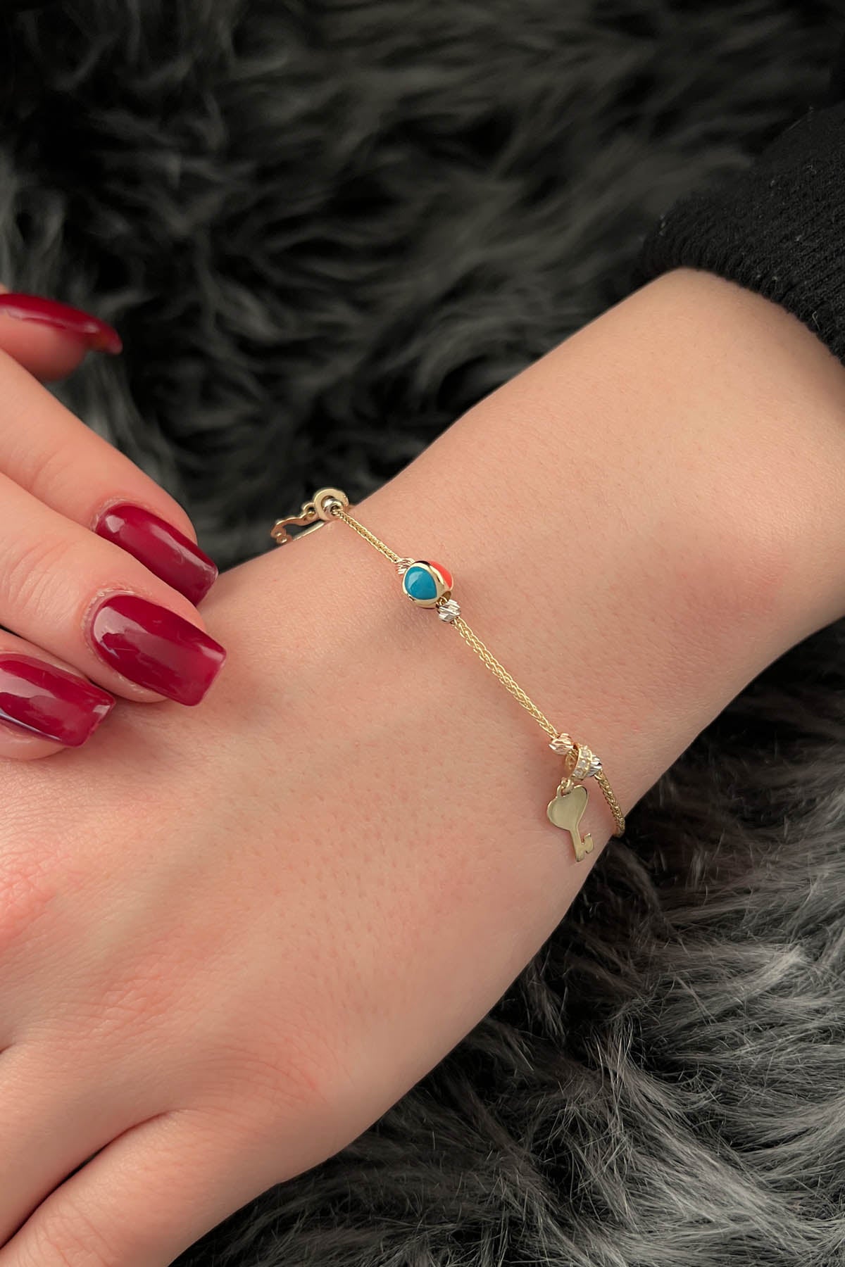 14ct Gold Multi Colored Love Themed Lucky Bracelet