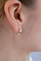 14ct Gold North Star Charm Huggie Hoop Earrings