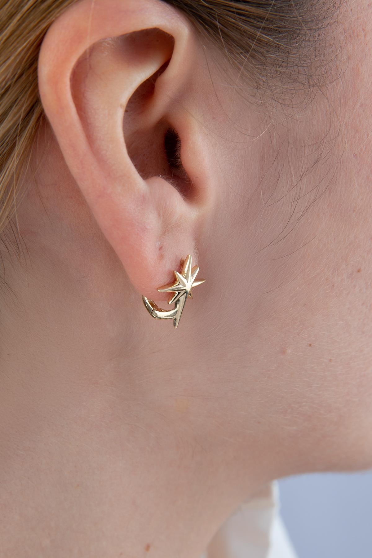 14ct Gold North Star Charm Huggie Hoop Earrings