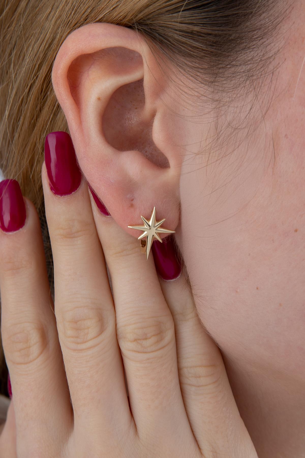 14ct Gold North Star Charm Huggie Hoop Earrings