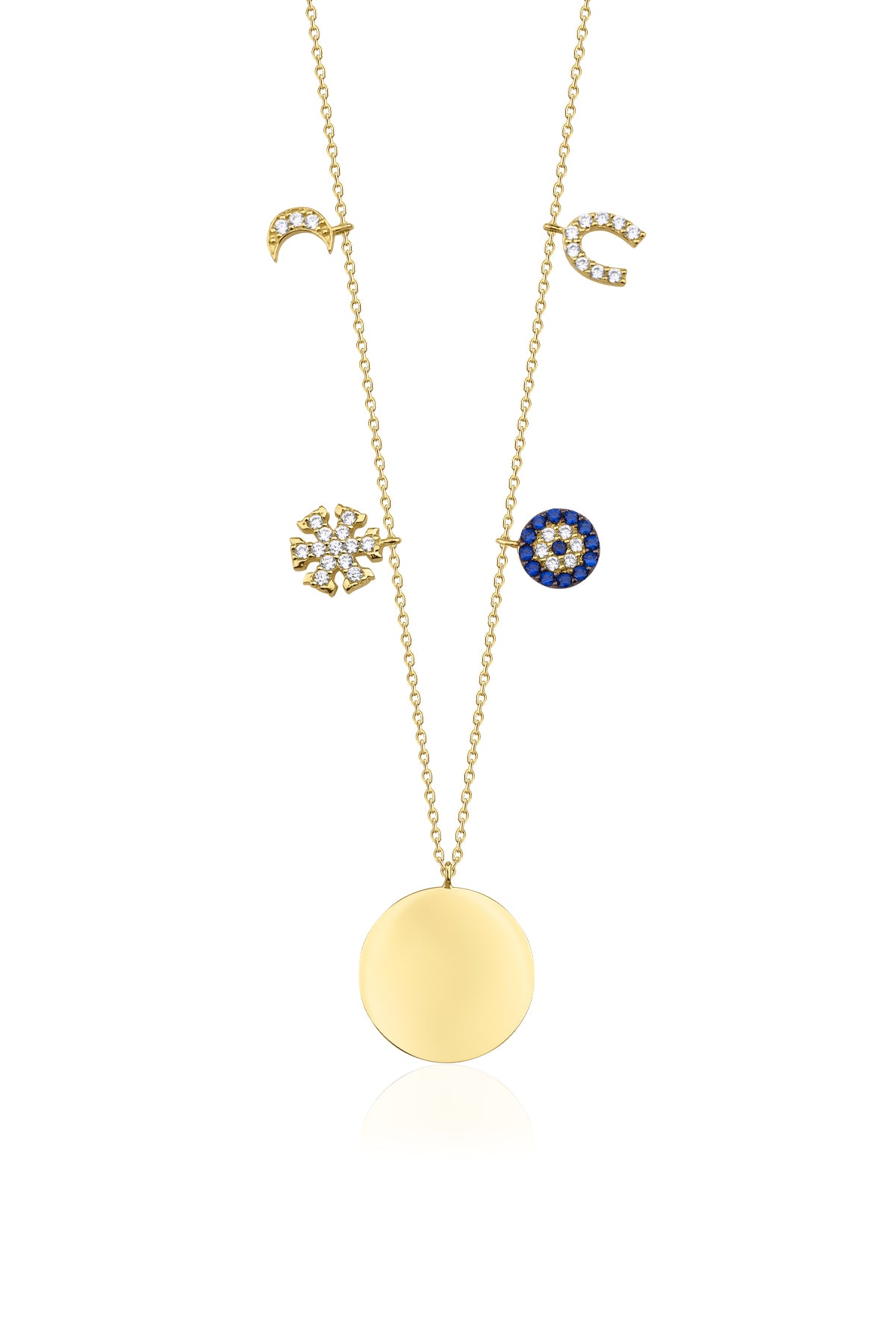 14K Gold Oval Plate Lucky Charms Necklace