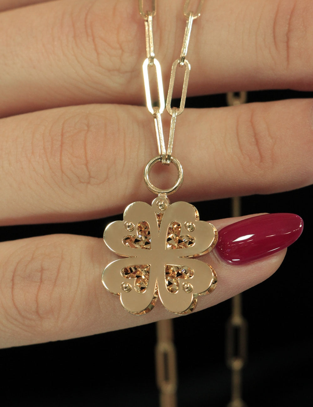 14K Gold Paperclip 3D Clover Necklace