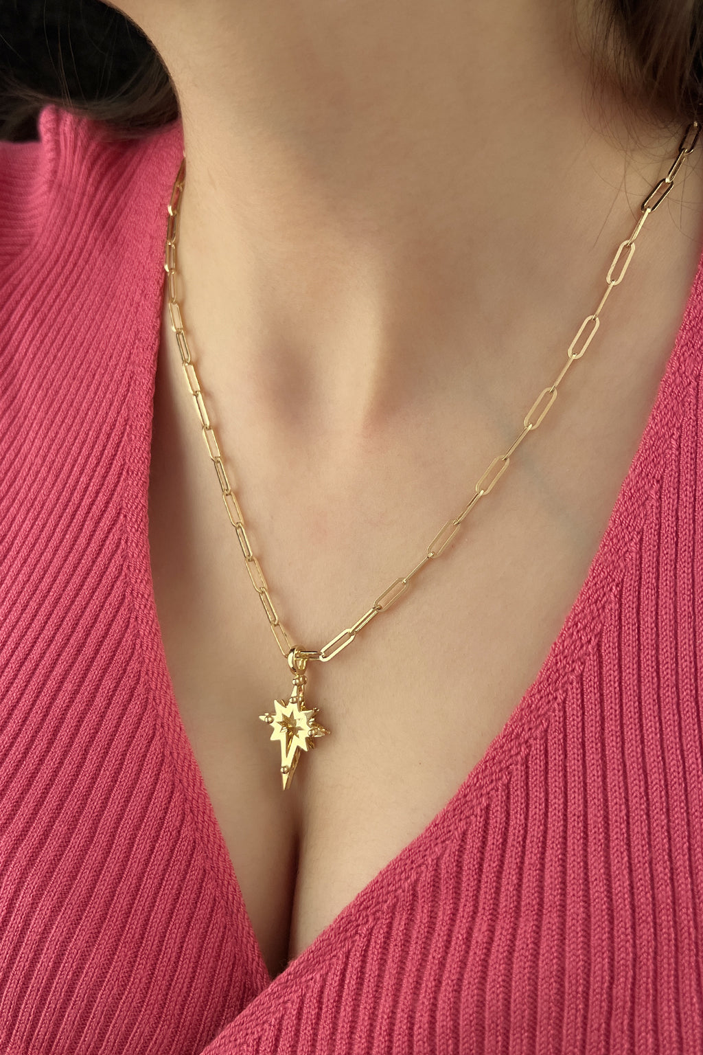 14ct Gold Paperclip Chain Polar Star Necklace