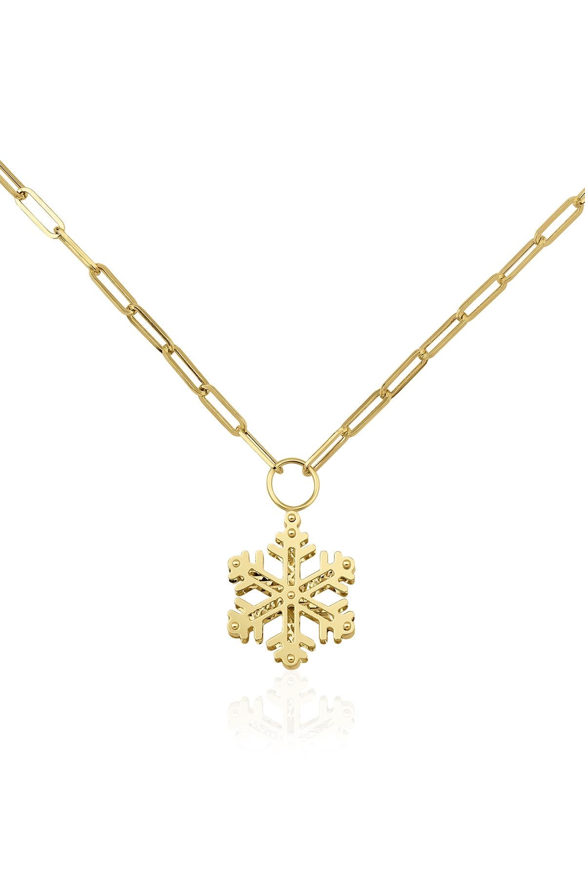 14K Gold Paperclip Chain Snowflake Necklace