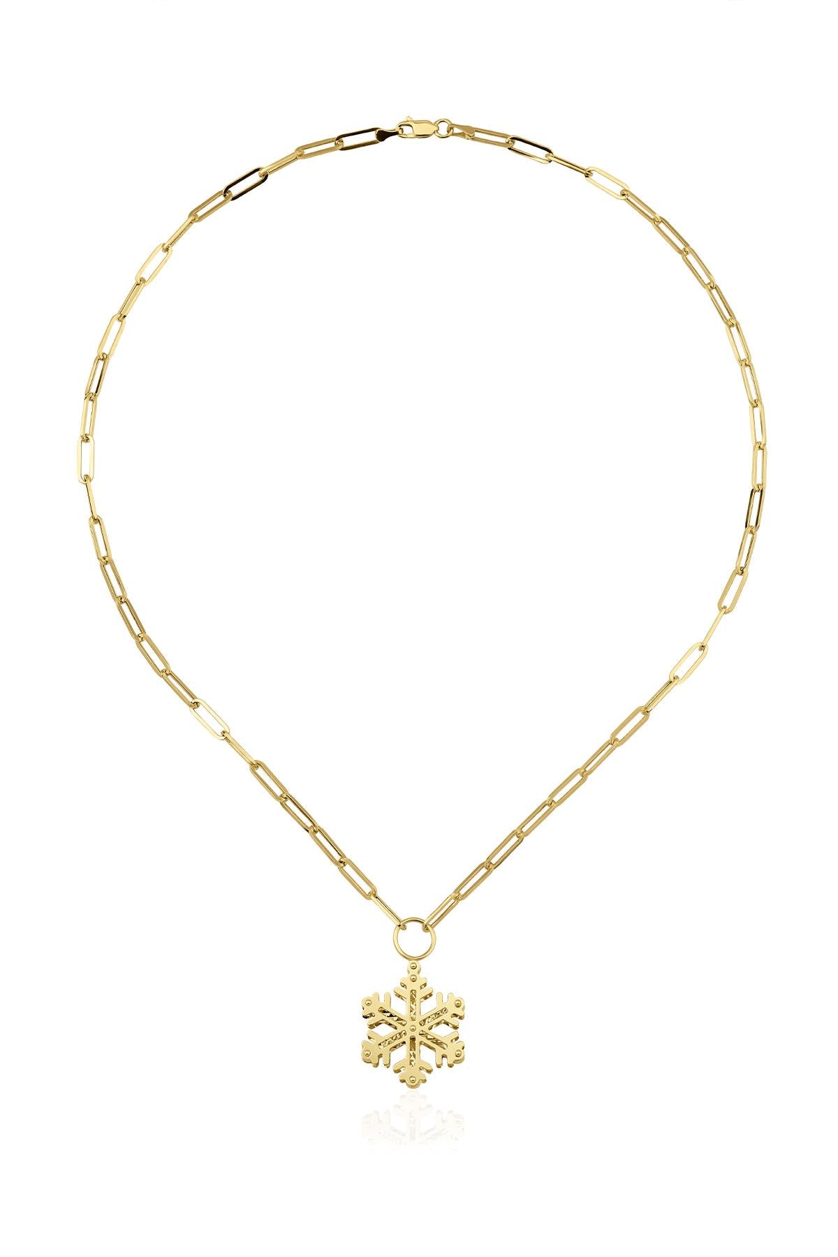 14K Gold Paperclip Chain Snowflake Necklace