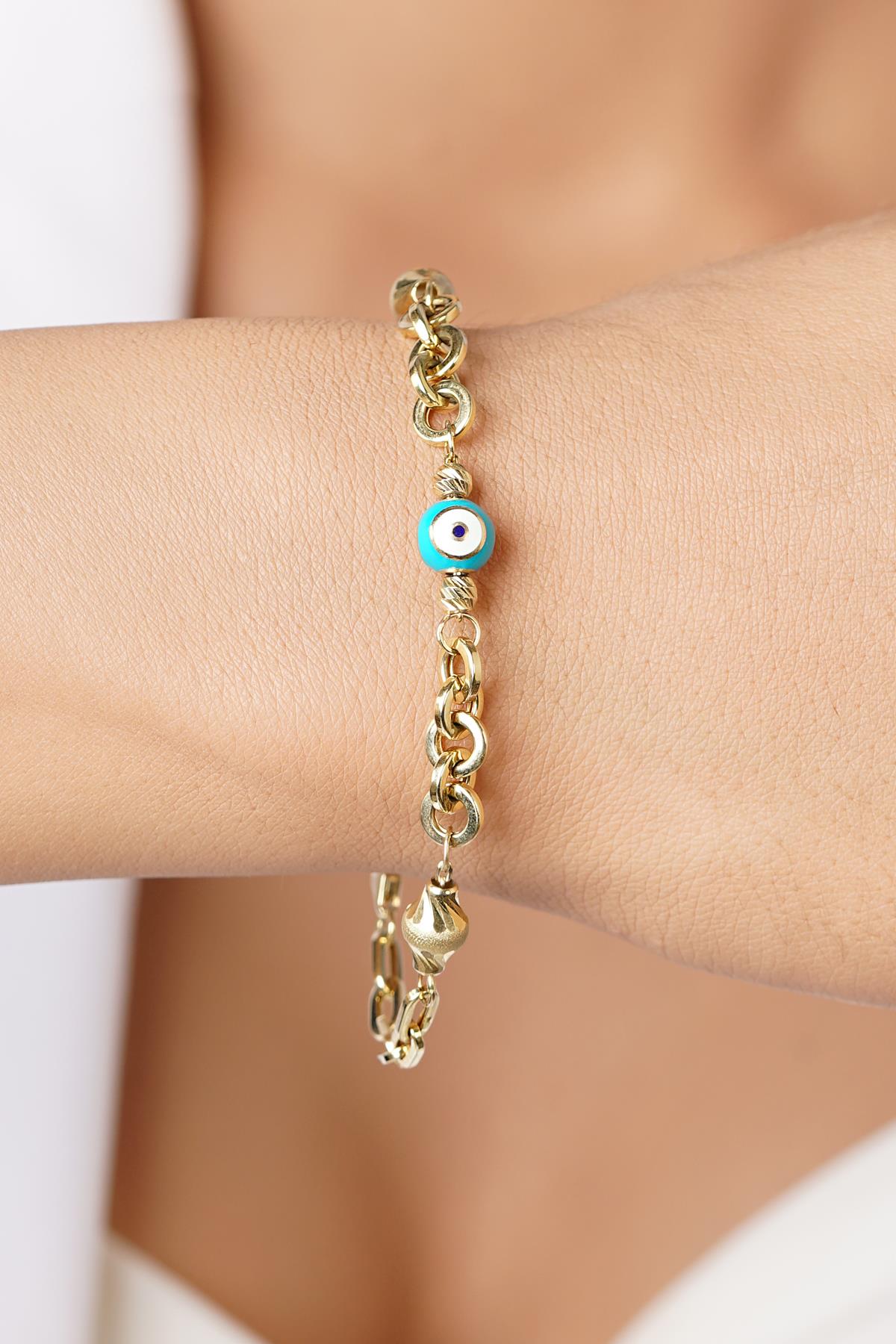 14ct Gold Paperclip Evil Eye Special Designed Bracelet