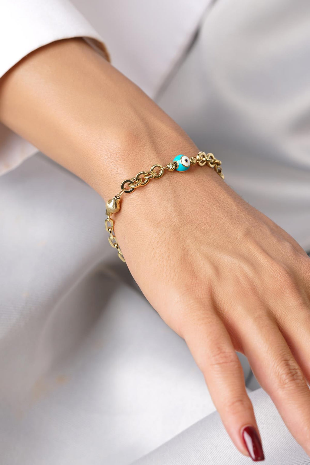 14ct Gold Paperclip Evil Eye Special Designed Bracelet