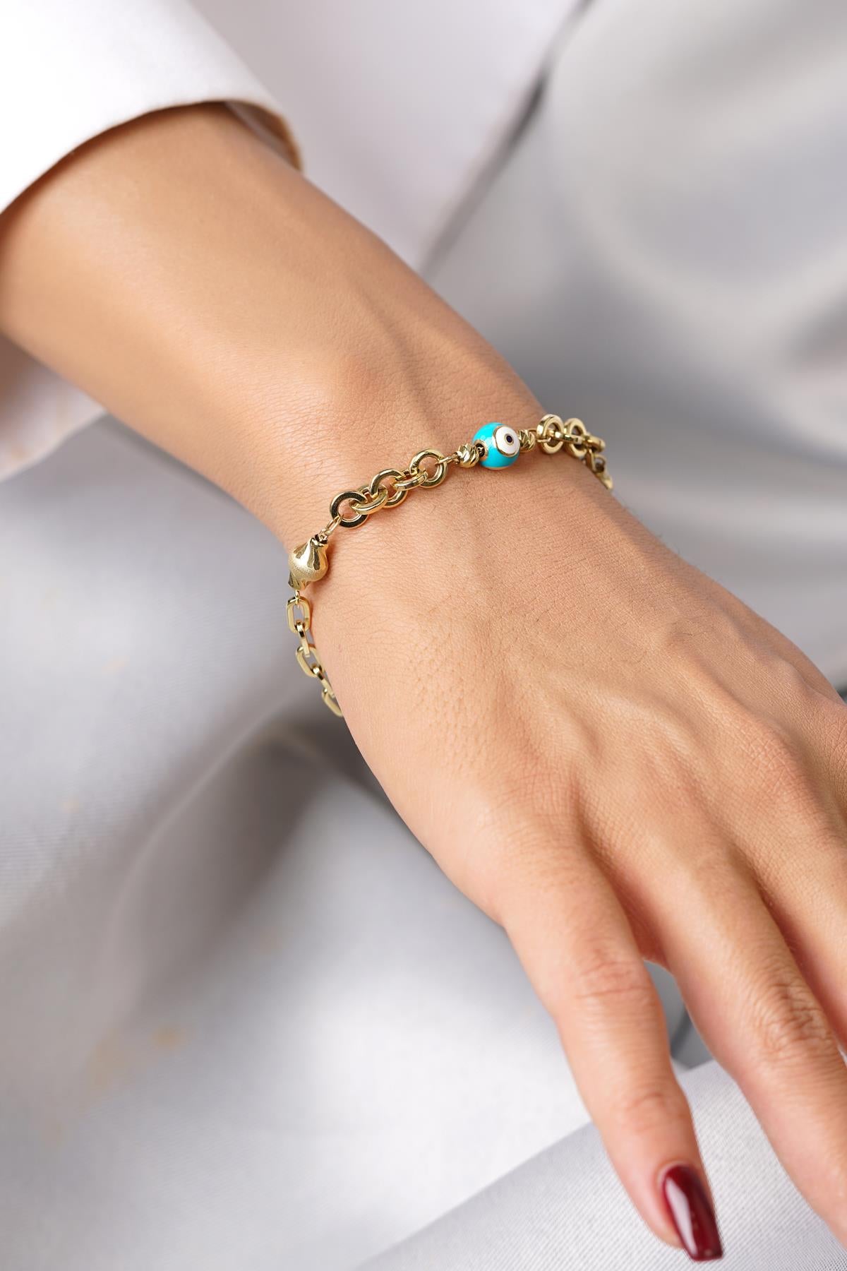 14ct Gold Paperclip Evil Eye Special Designed Bracelet