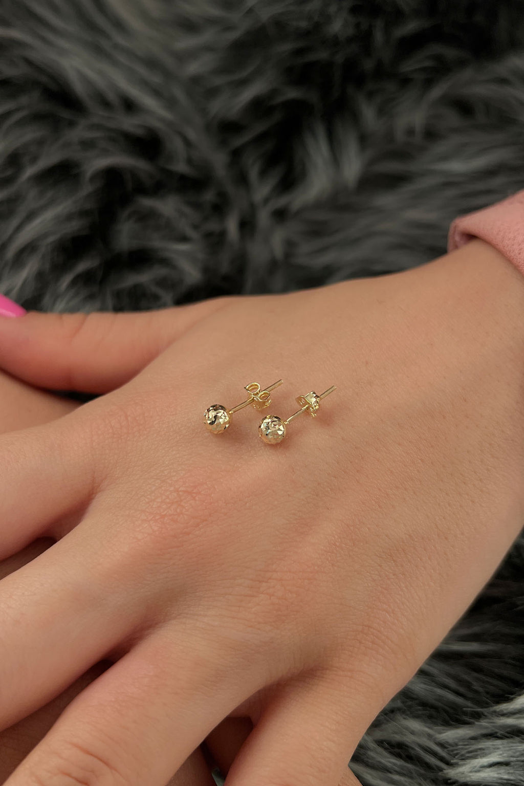 14ct Gold Patterned Big Ball Stud Earrings