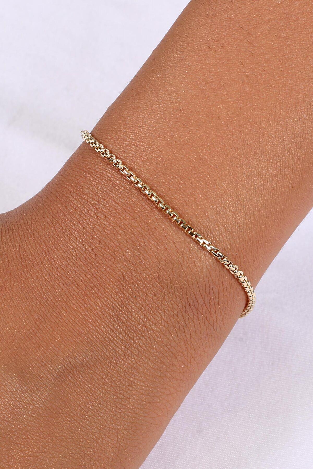 14ct Gold Patterned Box Chain Bracelet