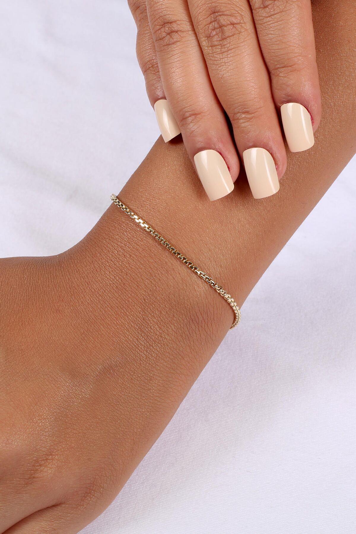 14ct Gold Patterned Box Chain Bracelet