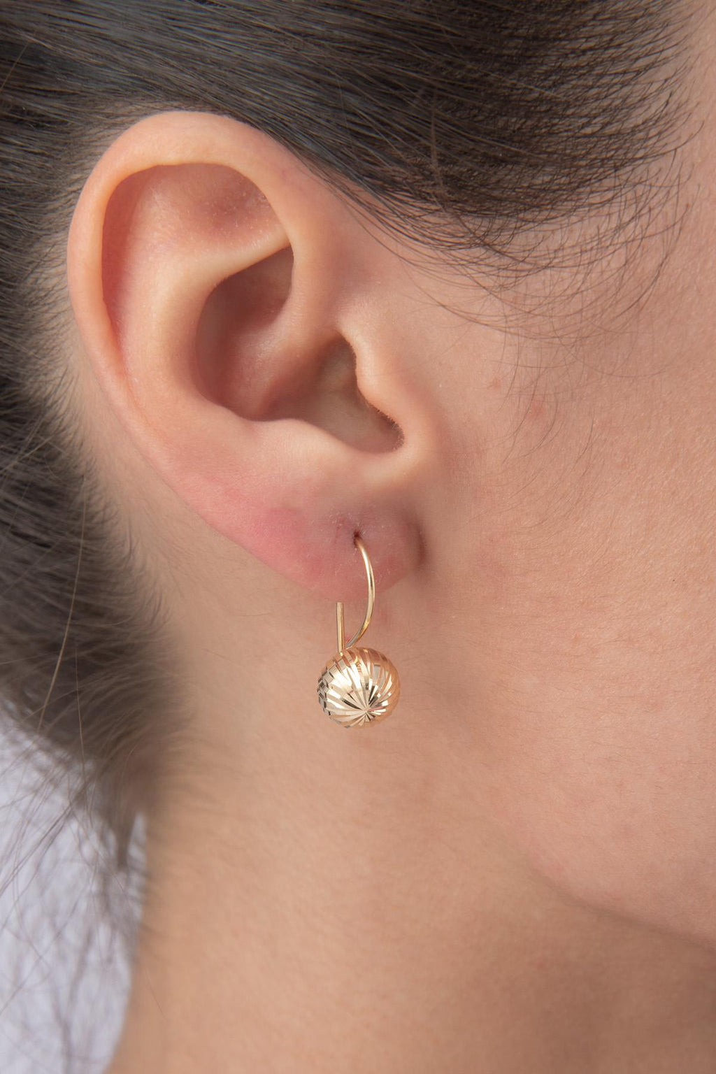 14ct Gold Patterned Euroball Earrings ( Medium )