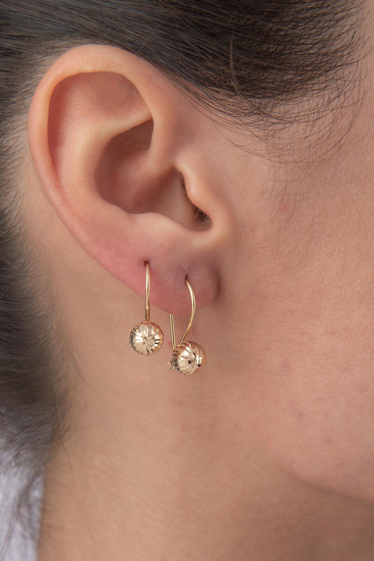 14ct Gold Patterned Euroball Earrings ( Small )