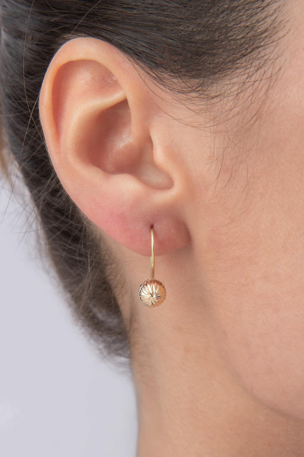 14ct Gold Patterned Euroball Earrings ( Small )