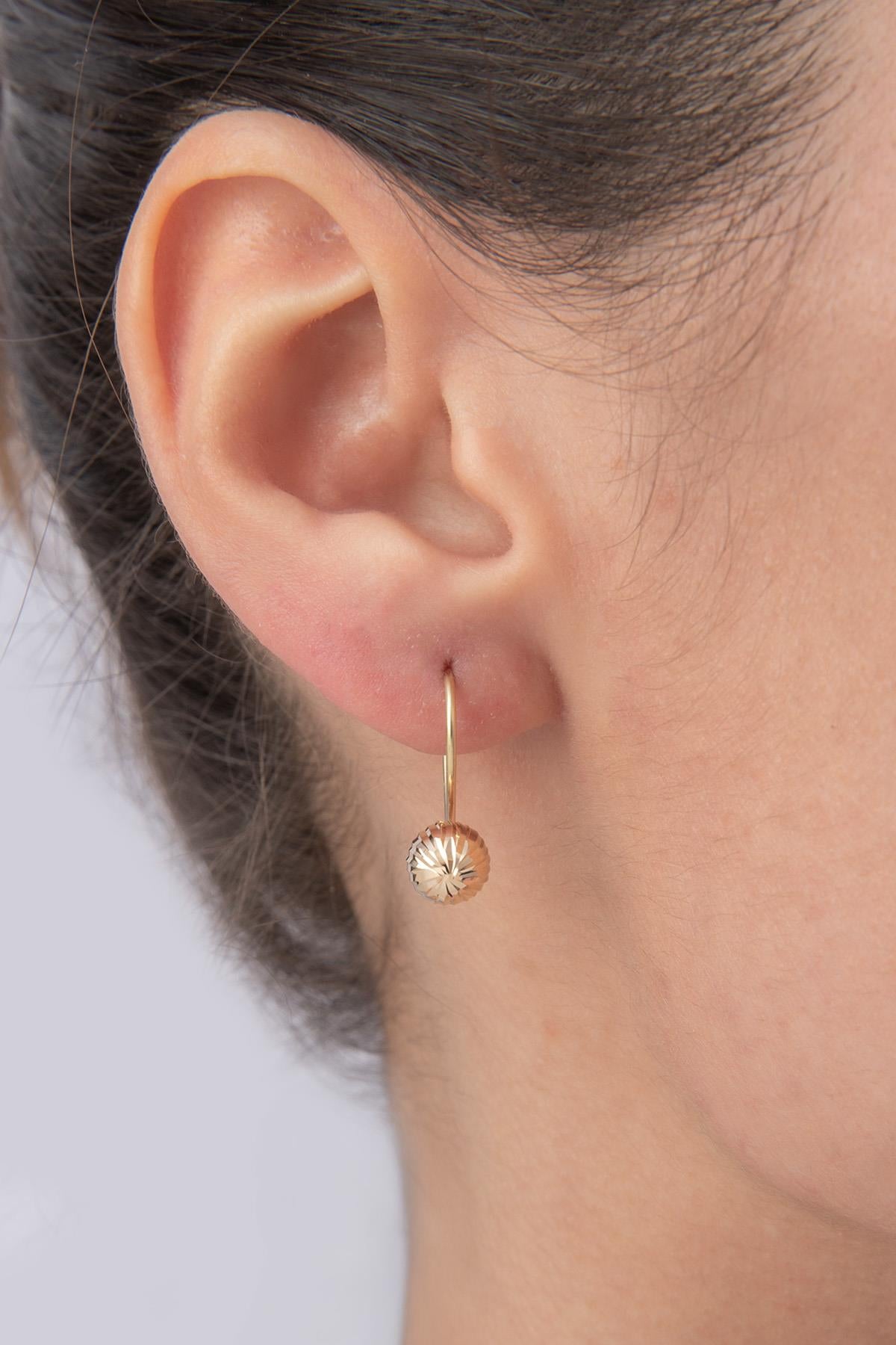 14ct Gold Patterned Euroball Earrings ( Small )