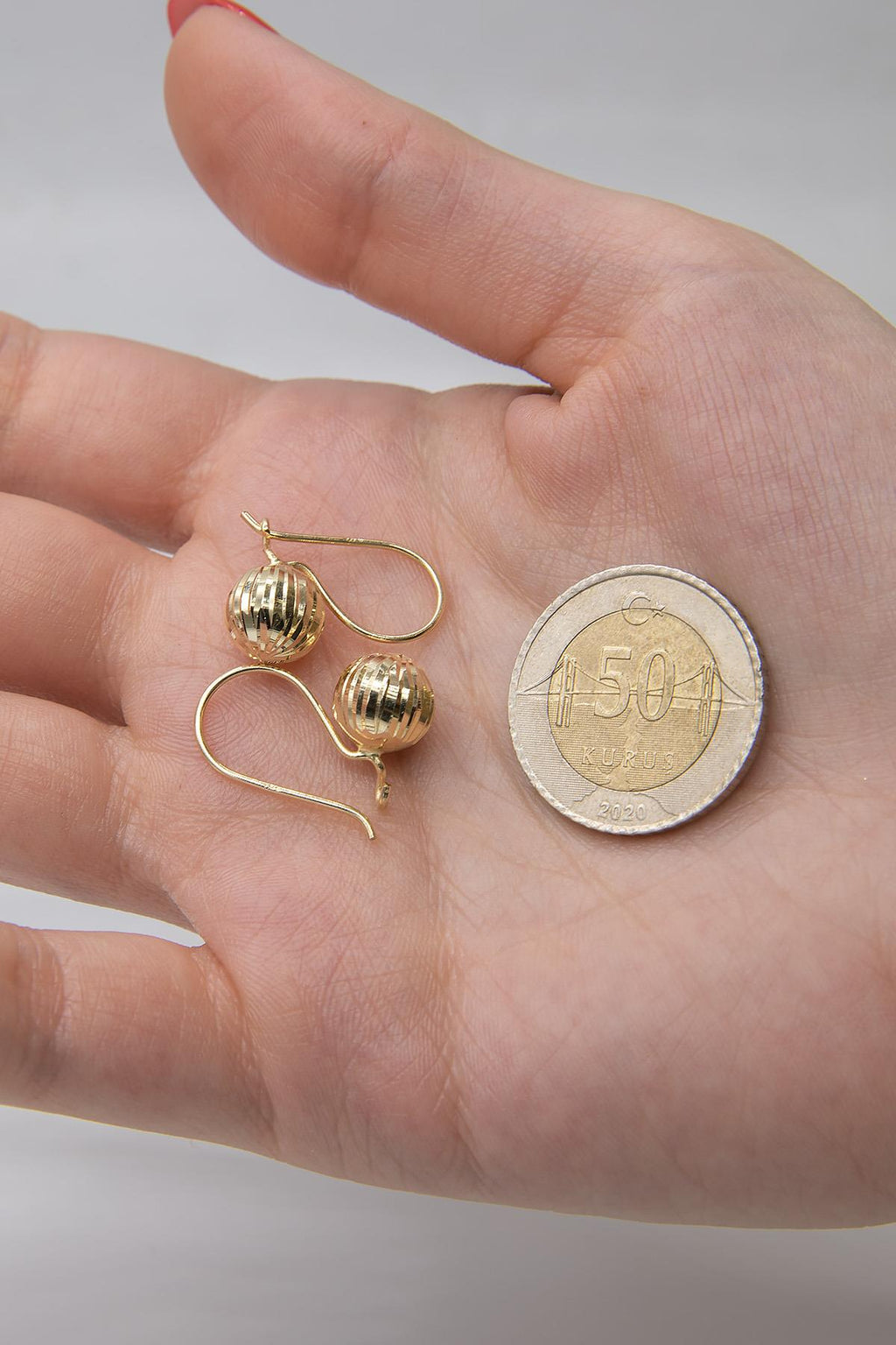 14ct Gold Patterned Euroball Earrings ( Small )