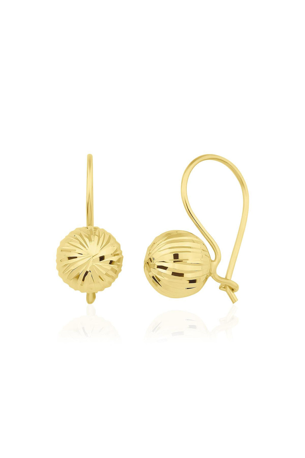 14ct Gold Patterned Euroball Earrings ( Small )