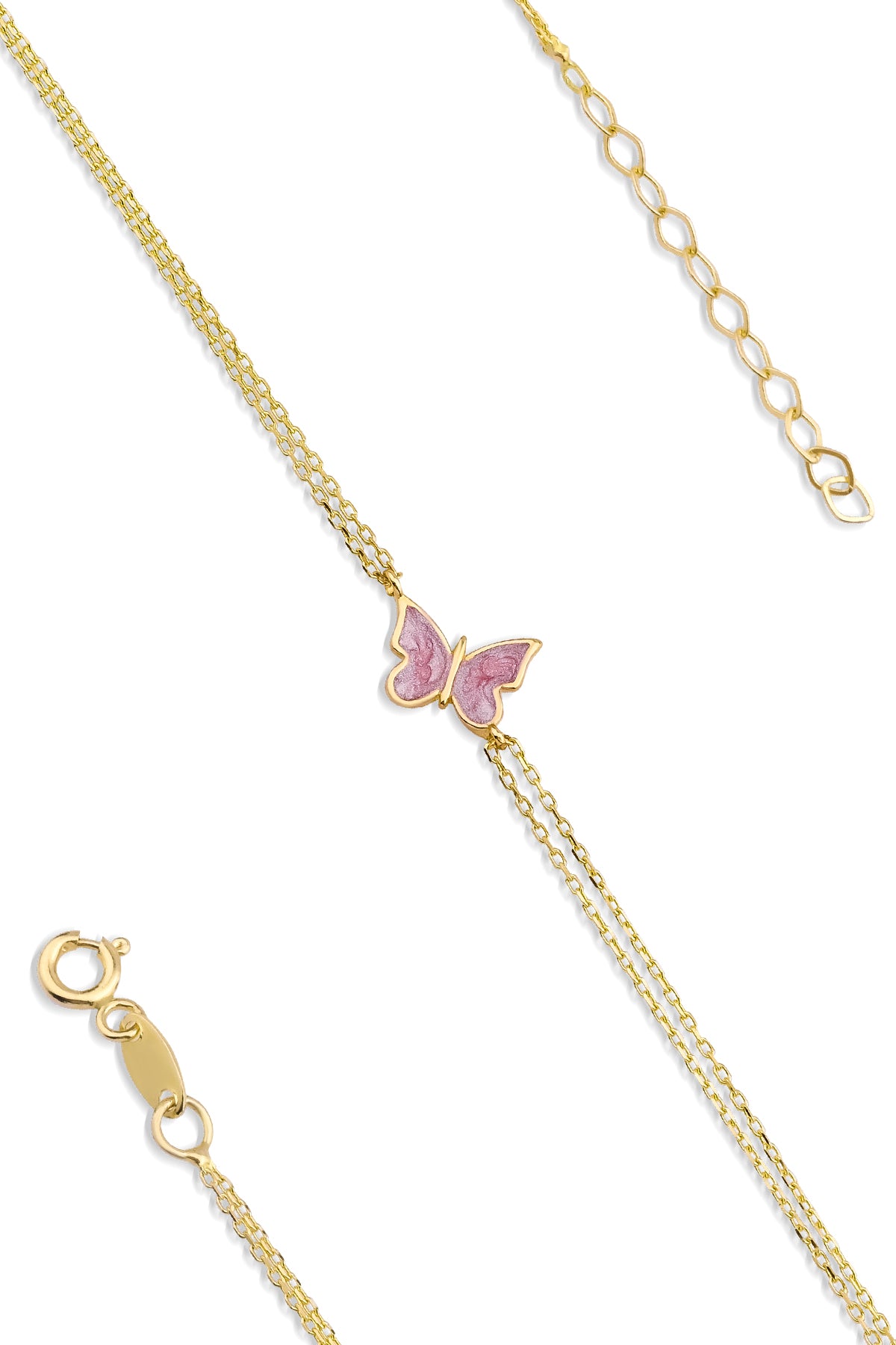 14ct Gold Pink Enamel Butterfly Bracelet