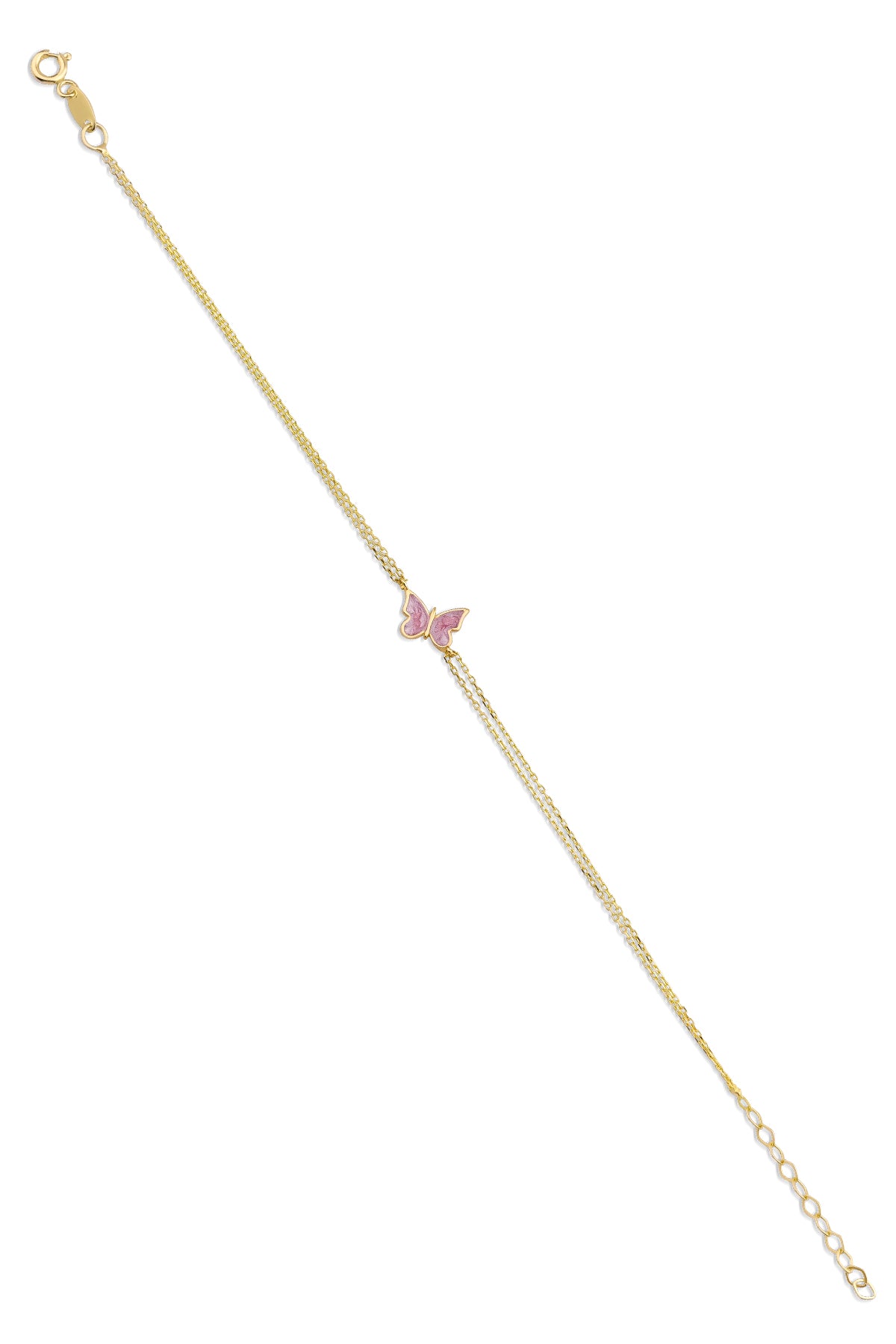 14ct Gold Pink Enamel Butterfly Bracelet