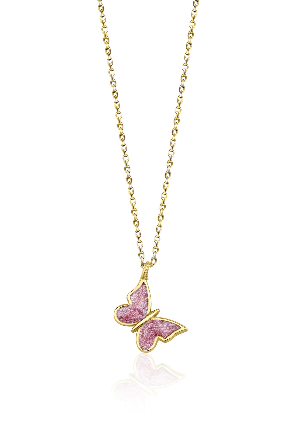 14ct Gold Pink Enamel Butterfly Necklace