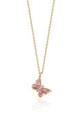 14ct Gold Pink Enamel Butterfly Necklace