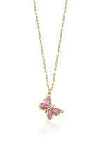 14ct Gold Pink Enamel Butterfly Necklace