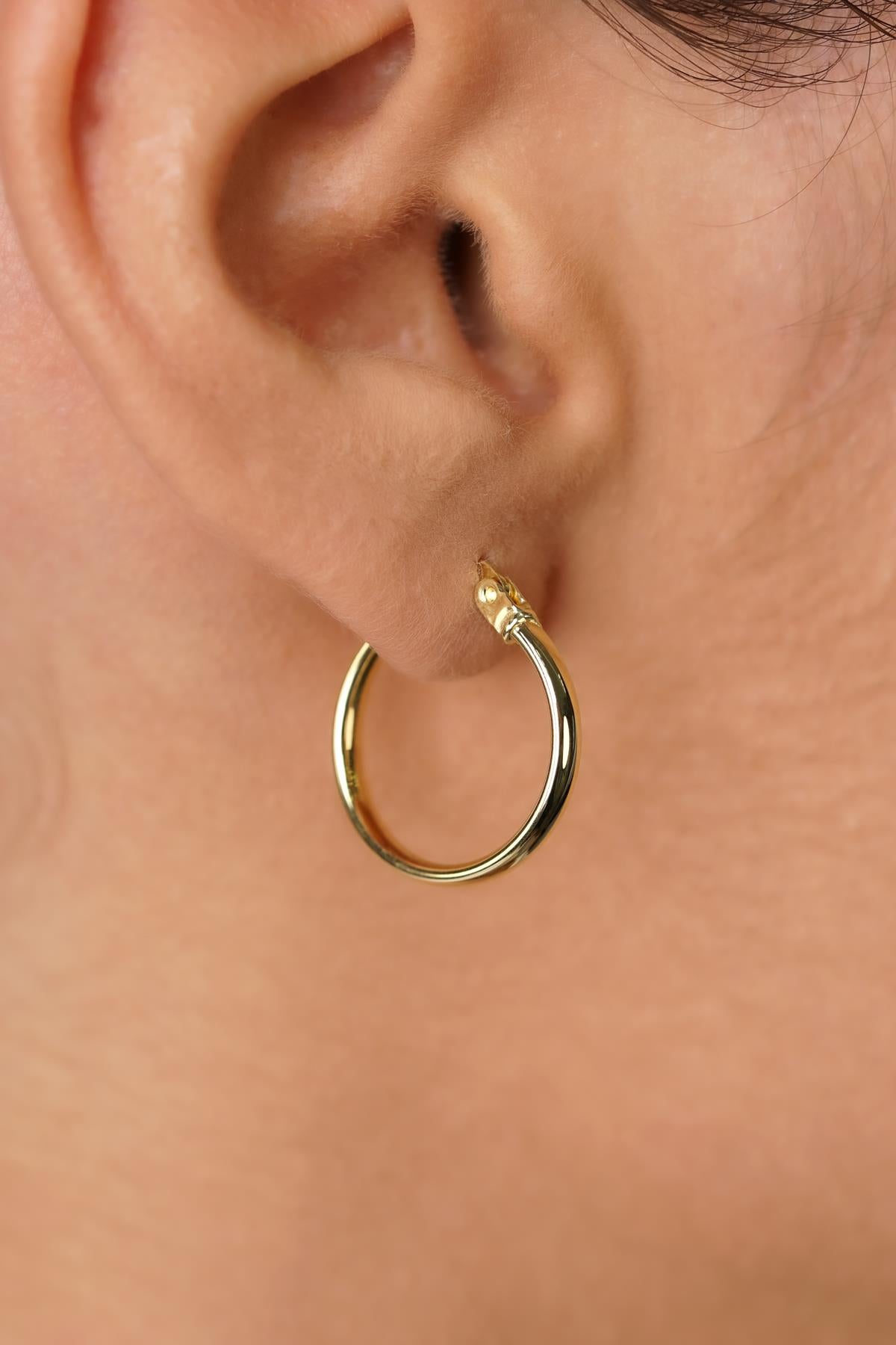 14ct Gold Plain Tube Hoop Earrings