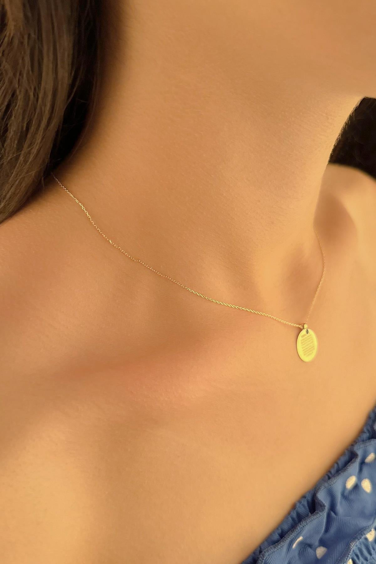 14ct Gold Prayer Protection Written Round Evil Eye Necklace   0.590 inch