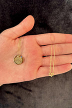 14ct Gold Prayer Protection Written Round Evil Eye Necklace   0.708 inch