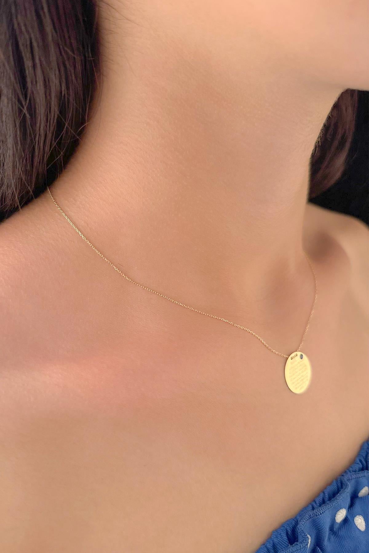 14K Gold Prayer Protection Written Round Evil Eye Necklace   0.708 inch