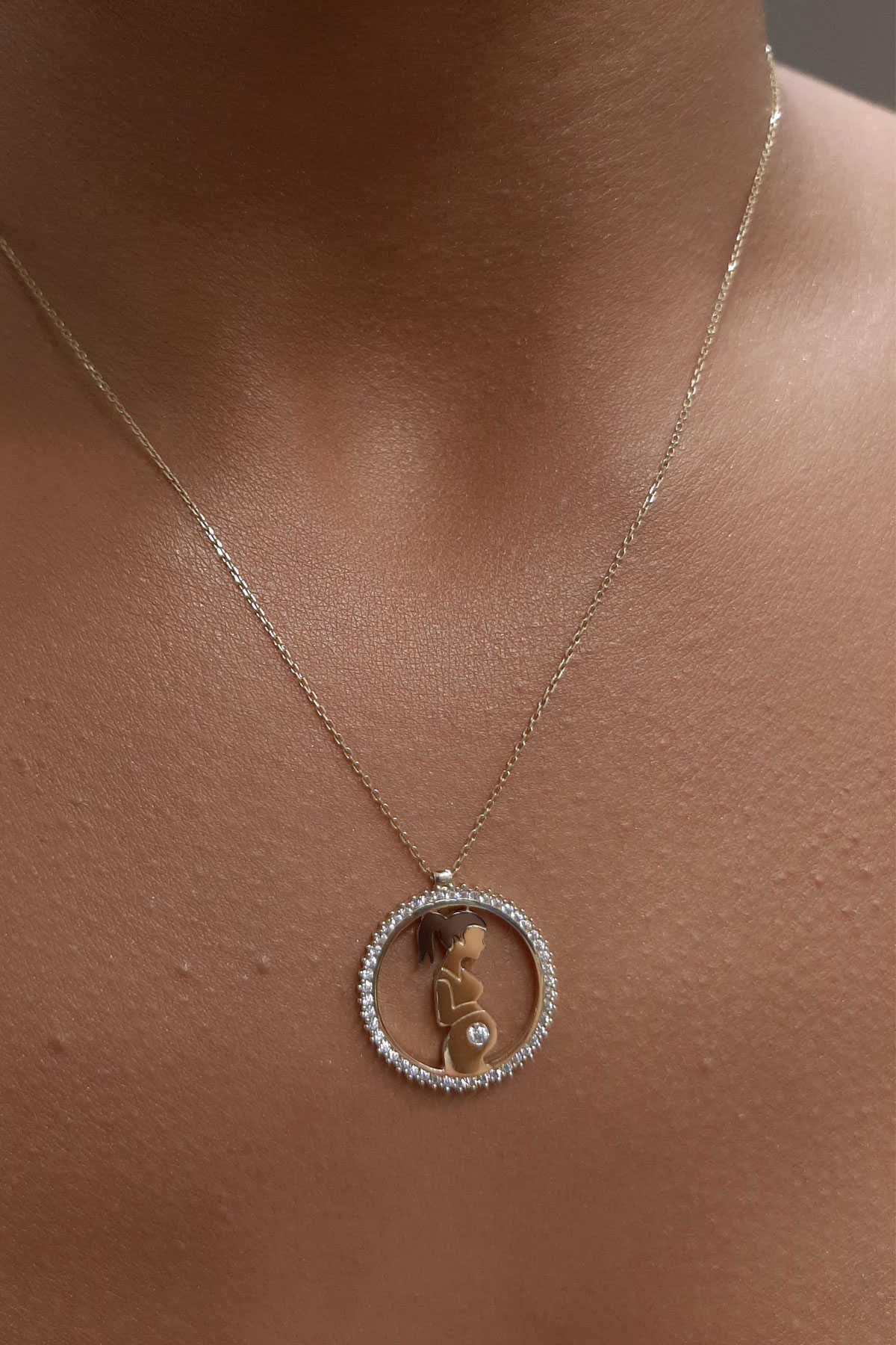 14K Gold Mother and Baby Necklace