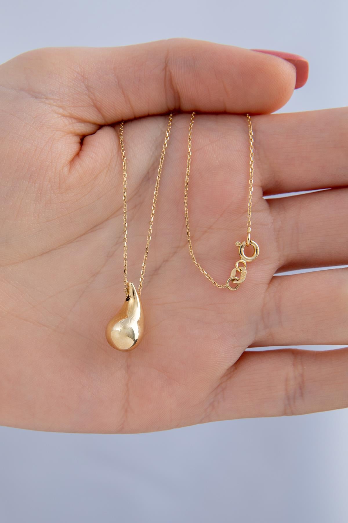 14ct Gold Puff Drop Shape Necklace