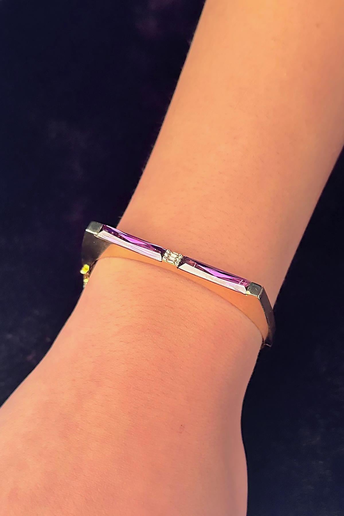 14K Gold Purple Baguette Bangle