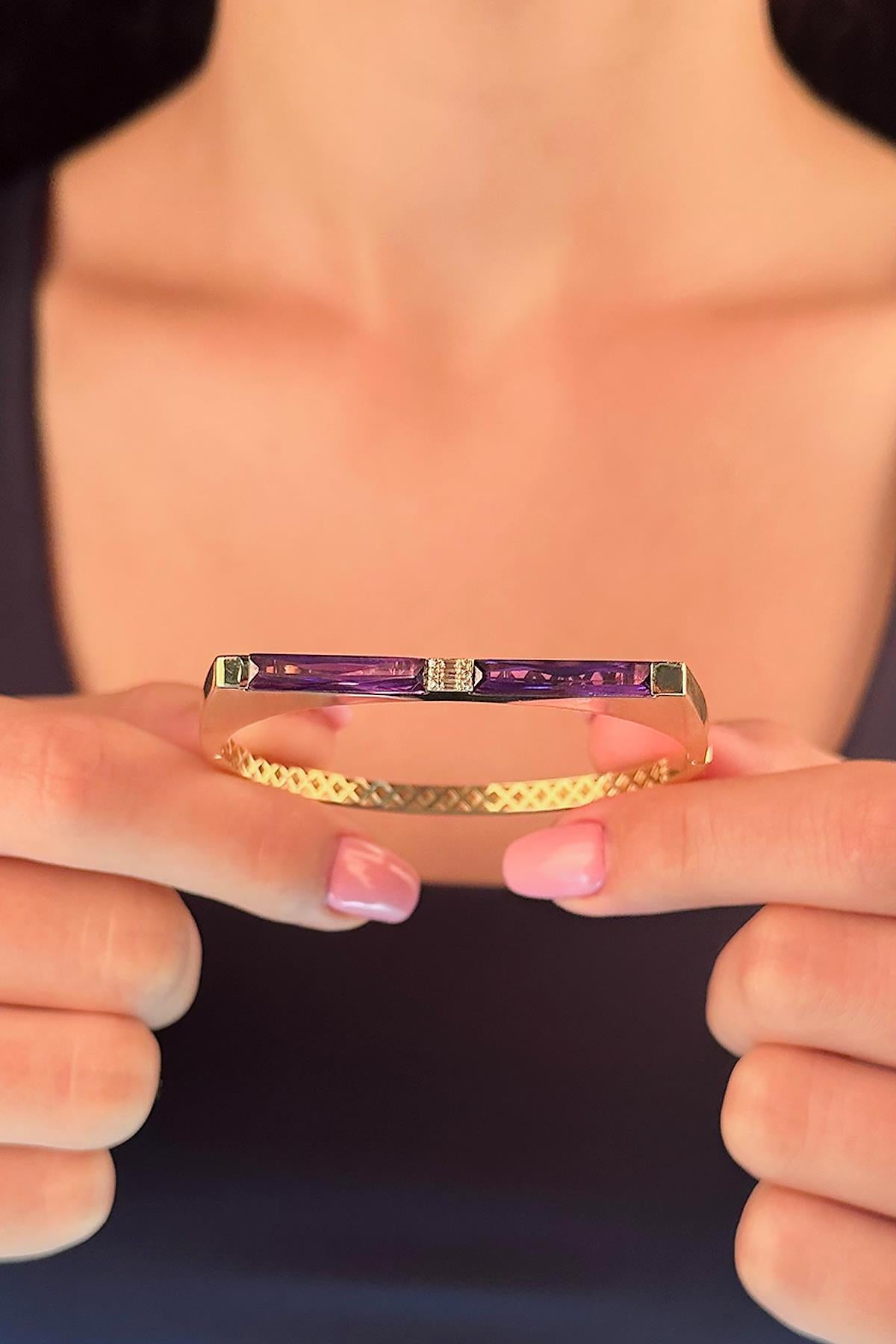 14K Gold Purple Baguette Bangle