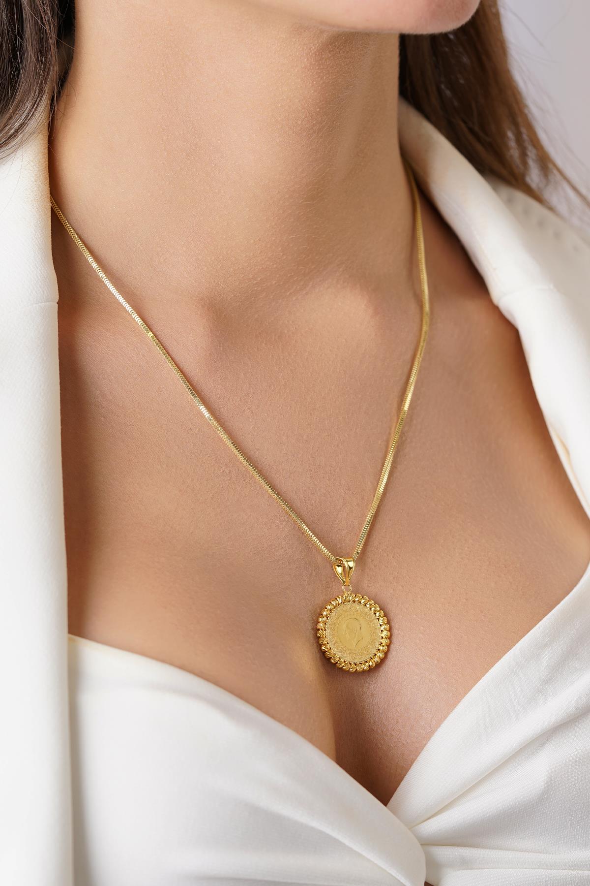 14ct Gold Quarter Coin with Box Chain Necklace