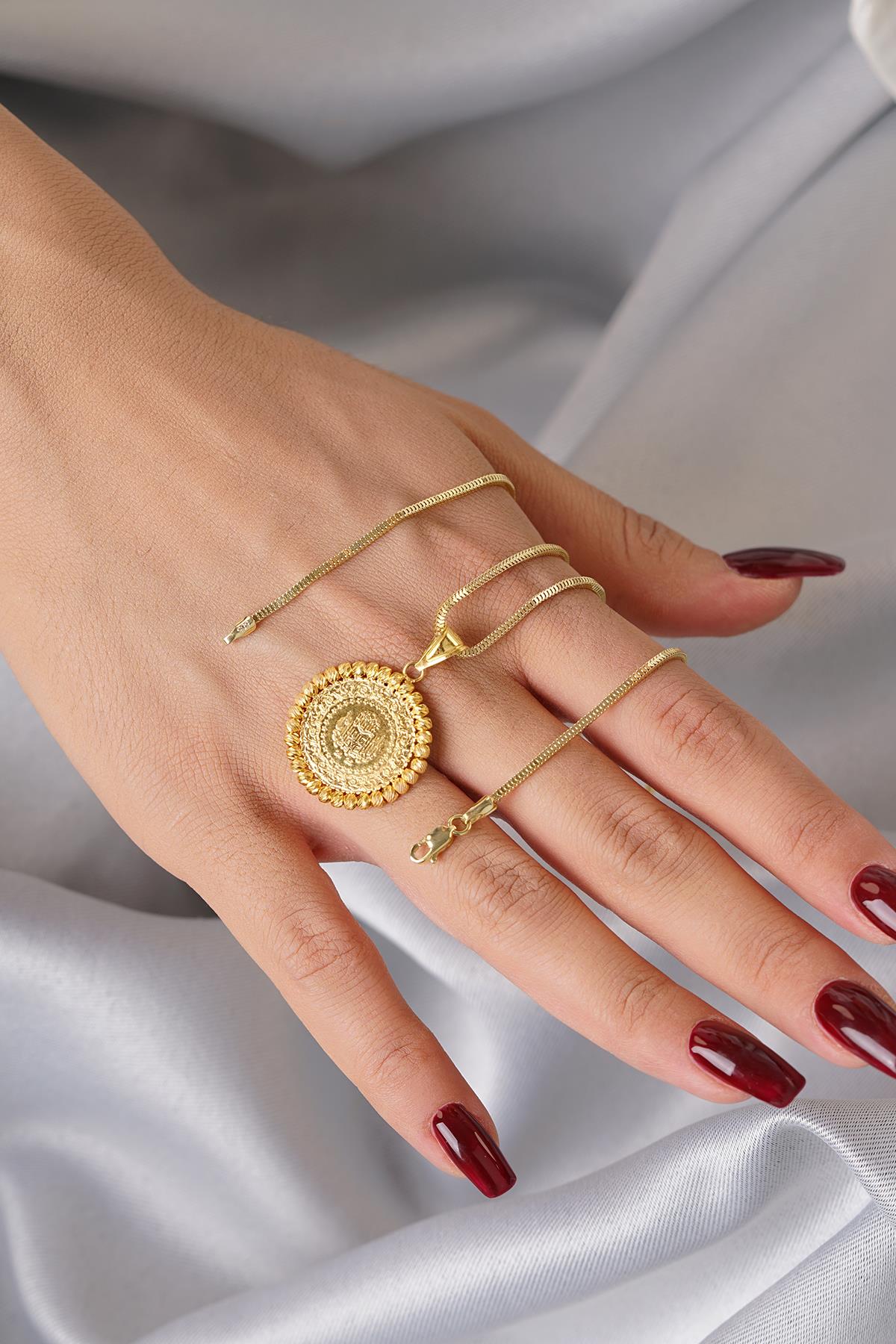 14ct Gold Quarter Coin with Box Chain Necklace