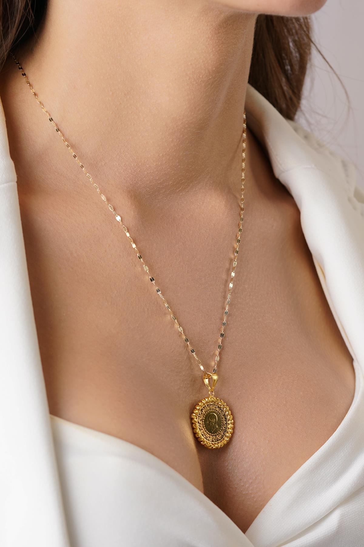 14ct Gold Quarter Coin with Mirror Chain Necklace